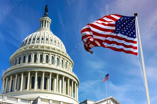 American flag and US Capitol building