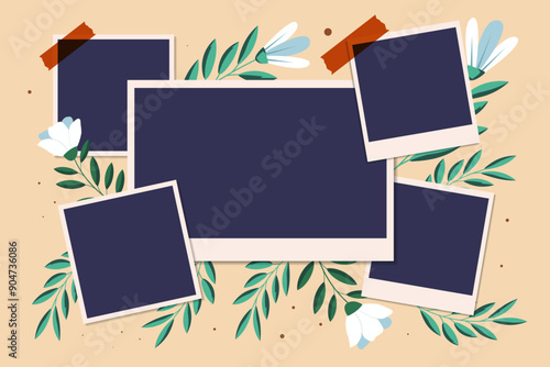 collage frame illustration with flower and leaves ornament