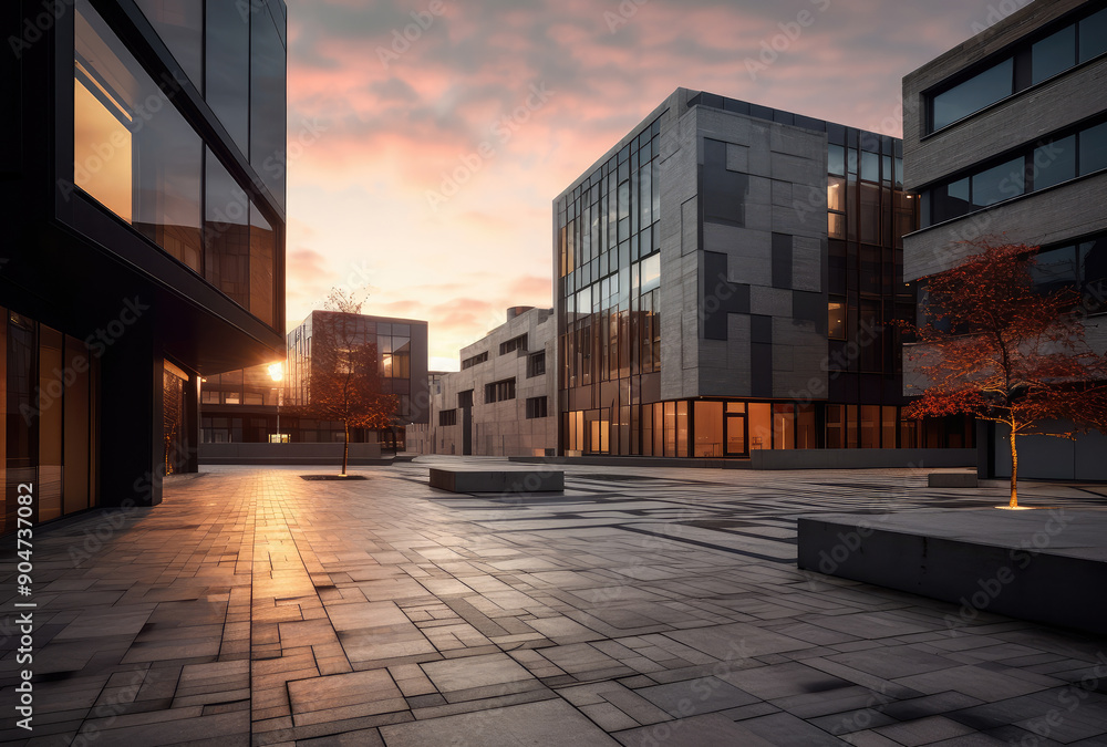 Fototapeta premium Sunset Over Contemporary Business District Square