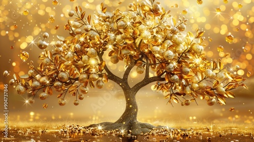 Gold tree floating in water photo