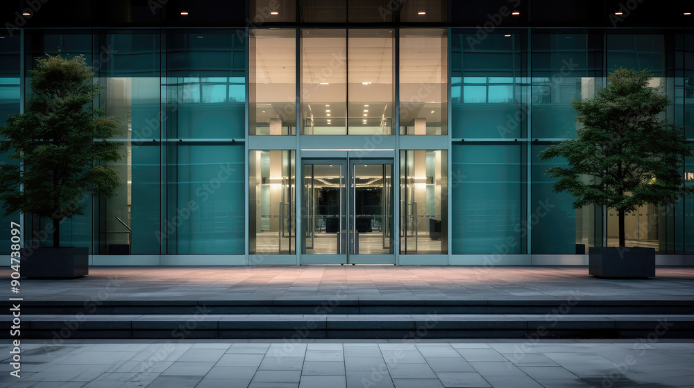 Modern Office Building Entrance at Twilight Modern Office Building Entrance at Twilight