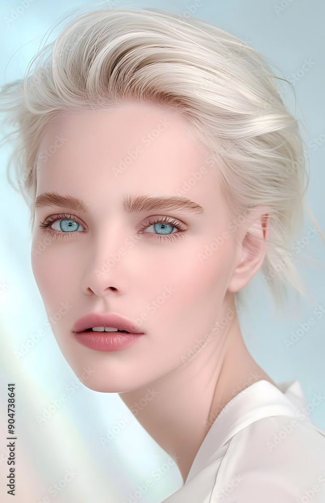 a European female model with blonde hair and blue eyes, wearing minimalistic white, The isolated background a European female model with blonde hair and blue eyes, wearing minimalistic white, The isolated background