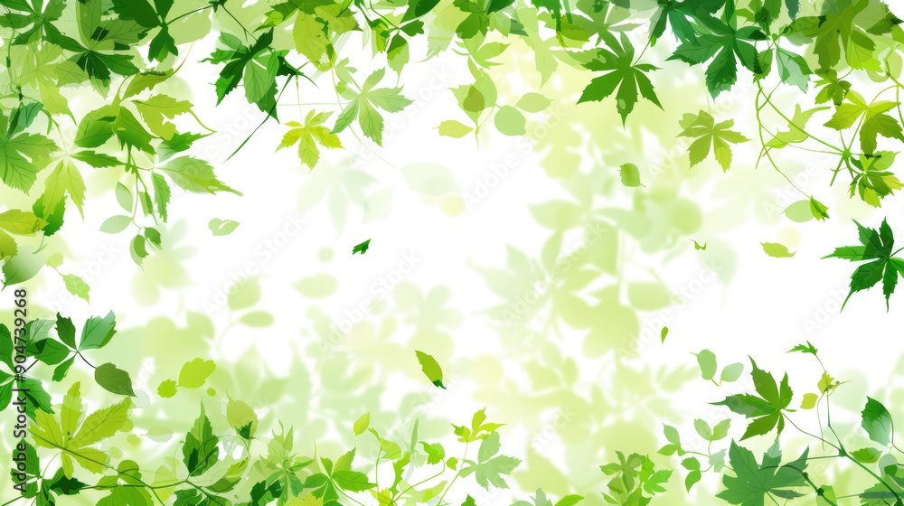 Green Foliage Background with Sunlit Leaves and White Space Green Foliage Background with Sunlit Leaves and White Space