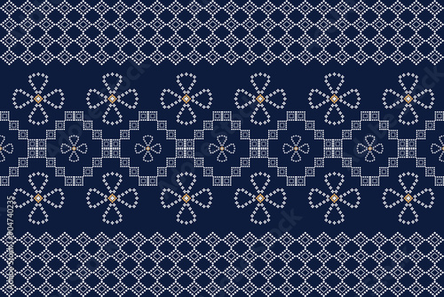 Obraz na plátne Geometric Pattern Traditional Tribal Style, Pixel Embroidery,Geometric Pattern