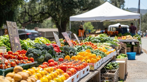 Fresh fruits and vegetables displayed at outdoor market