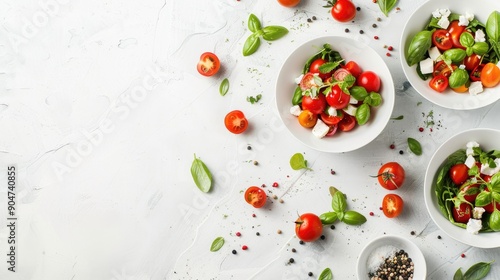 Clean food concept dishes on white background with sample text