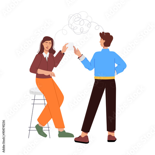 A flat style illustration of discussion of two characters

