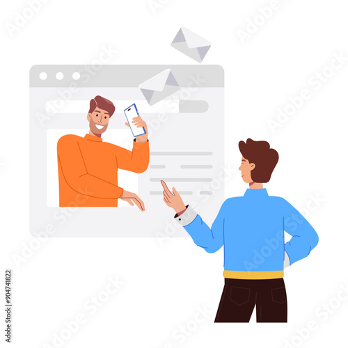 Mobile messaging between two characters, flat style illustration

