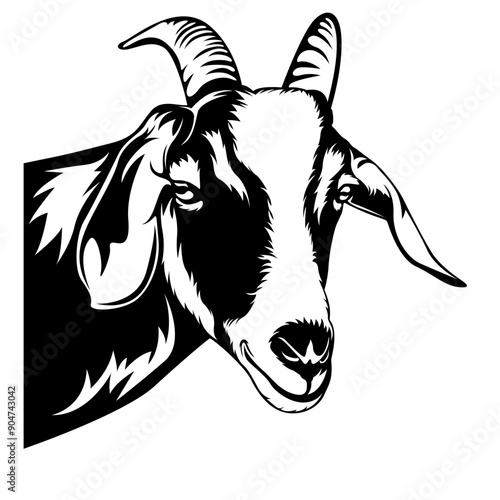 Goat Peeking | Farm Animal | Goat Head | Goat Horn | Goat | Goat Peek a Boo | Kid | Domestic Animal | Original Illustration | Vector and Clipart | Cutfile and Stencil