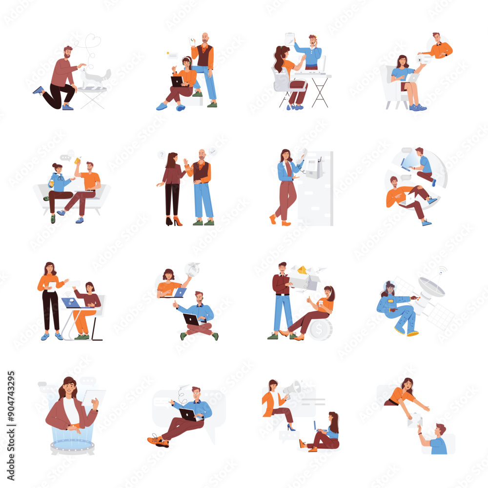 Fototapeta premium Basic RGBSet of Flat Style Conversation Illustrations