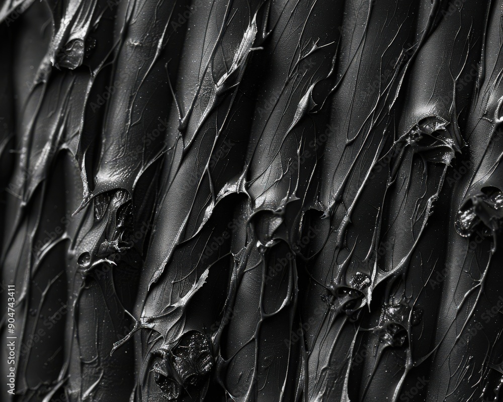 Obraz premium Abstract black texture showcasing layered paint with a smooth, glossy finish and dynamic patterns, perfect for modern design.