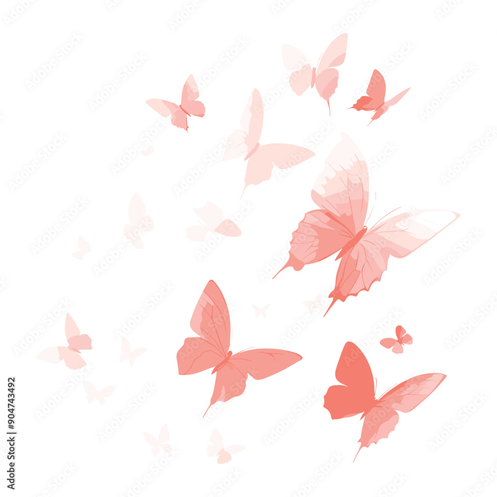 Obraz premium Pink watercolor butterflies on white background.