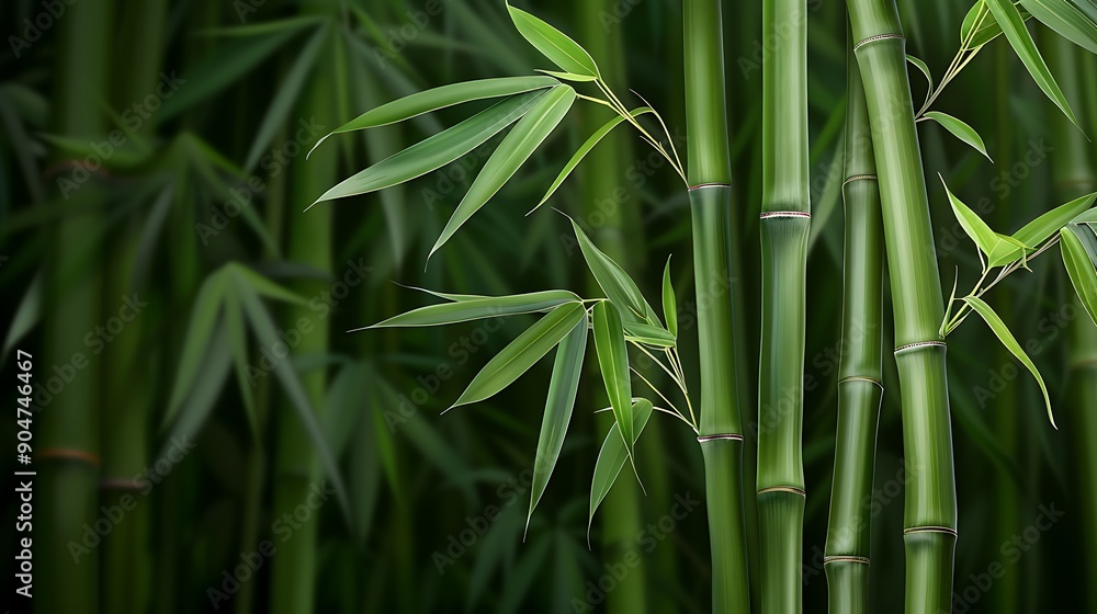 Fototapeta premium A digital painting of a semi close-up of fresh green bamboo, vibrant and serene, more clarity with clear light and sharp focus, high detailed