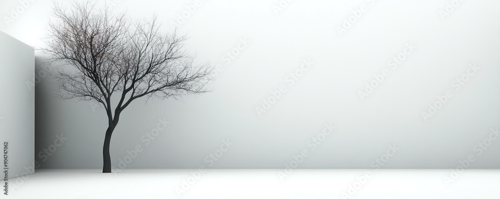 Obraz premium A tree is standing in front of a white wall