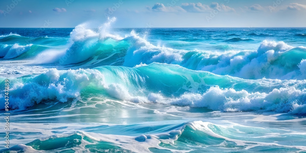 Fototapeta premium Ocean Waves Crashing on a Sunny Day - Blue Water Background Stock Photo