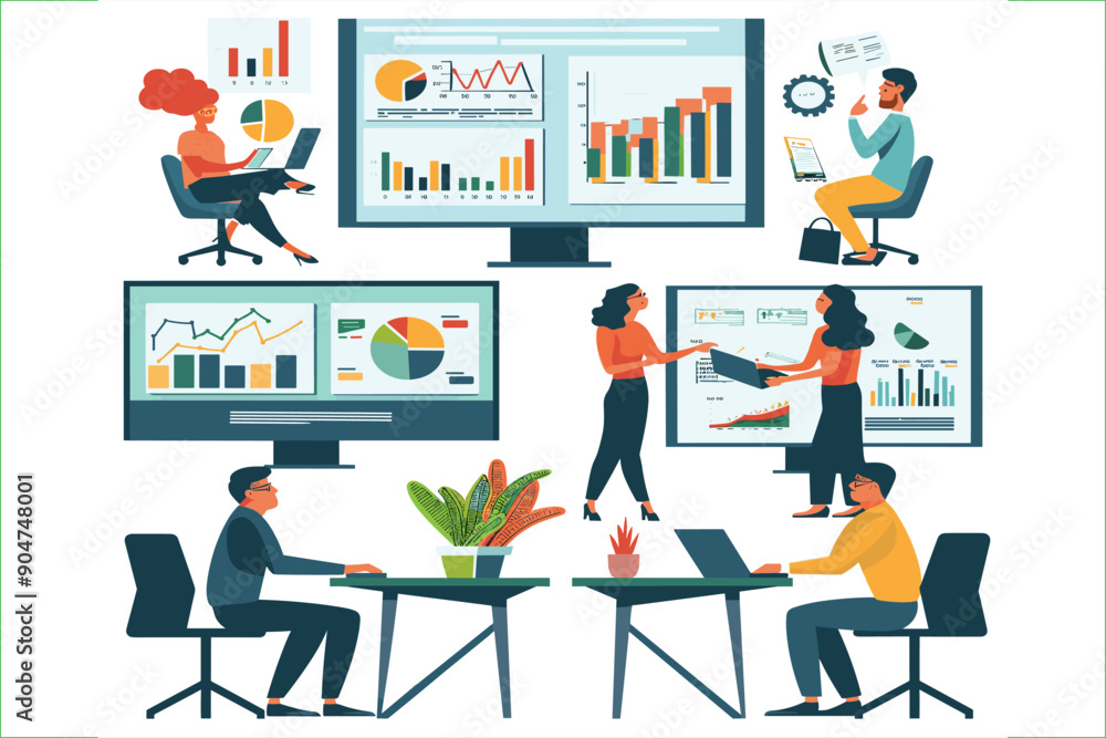 set business flat vector illustration design style concept. for graphic and web page banners. cartoon character design. team online video conference meeting. business planning. data analytics set business flat vector illustration design style concept. for graphic and web page banners. cartoon character design. team online video conference meeting. business planning. data analytics