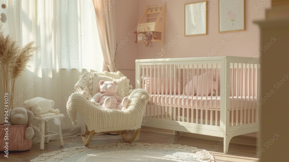 Pink babys room with matching furniture