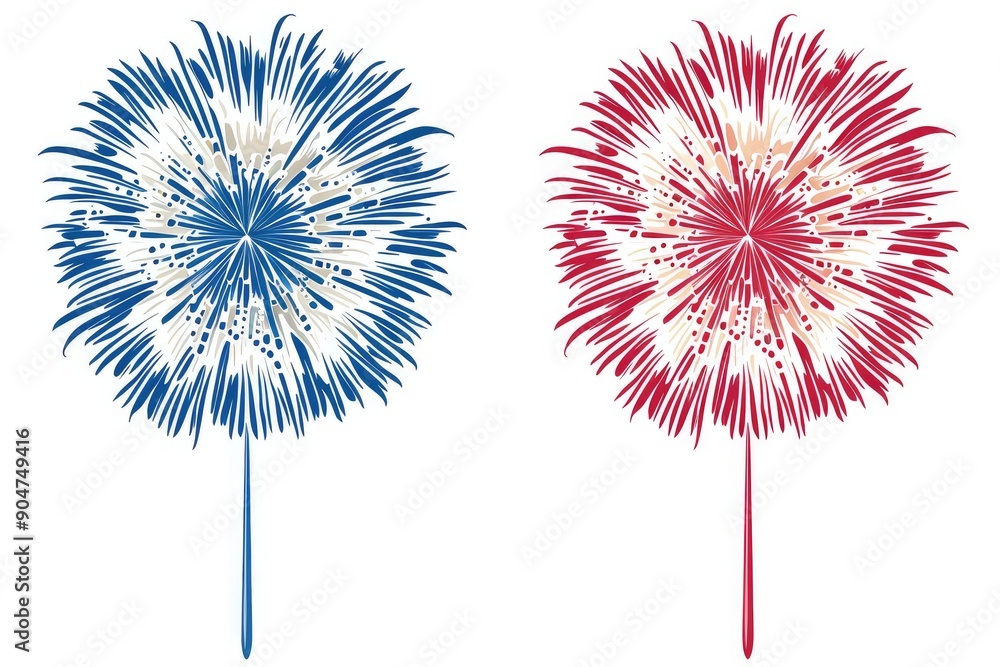 Fototapeta premium Festive Blue and Red Fireworks Vector Illustration