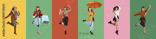 Set of many jumping women i...
