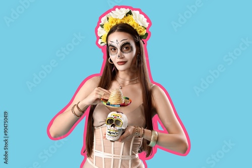 Young woman with painted fa...