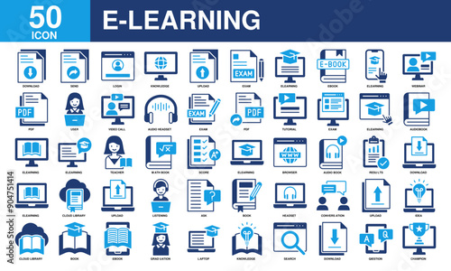 ELearning icon collection set. Simple Color Fill Vector