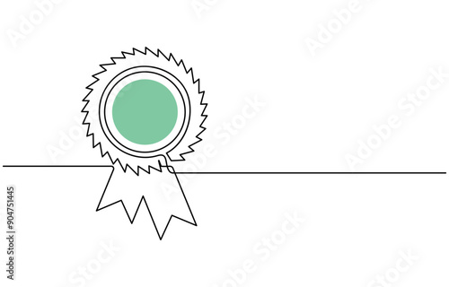 Award star badge continuous line art drawing, Continuous one line drawing of the best quality award badge, Award badge continuous one line drawing. Isolated on white background vector illustration.