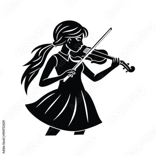 beautiful  girl violinist silhouette vector