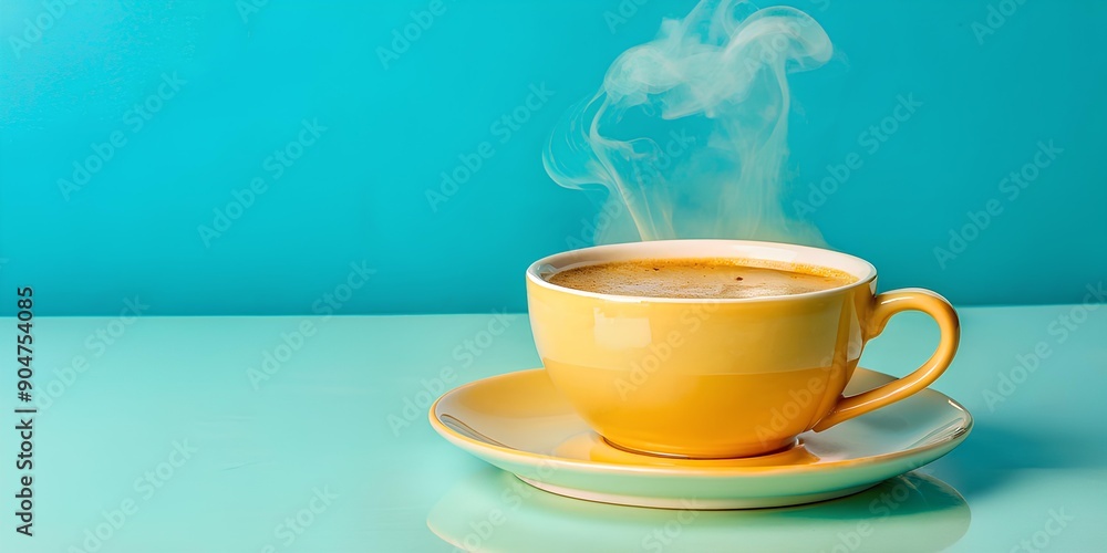 Obraz premium Gourmet Coffee Cup with Rising Steam: Elegance and Comfort in a Cozy Café Setting