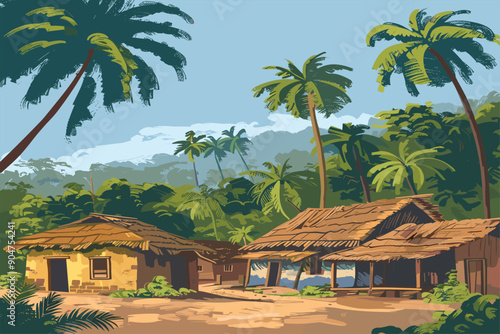 Illustration of Indian House vector art, village house, Indian Village background for cartoon. Illustration of Indian House art ,village house, Indian Village background for cartoon