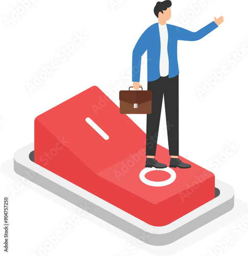 isometric vector illustration on gray background, button or toggle switch icon, turn on or off

