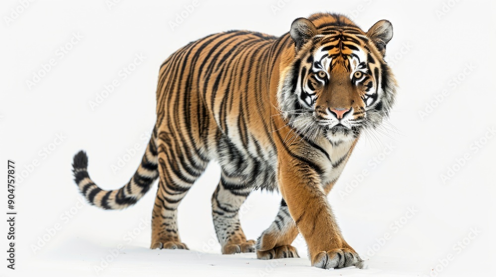 Naklejka premium Tiger walking through snow in the wild