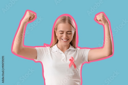 Happy young woman with pink...