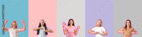 Set of women with pink ribb...