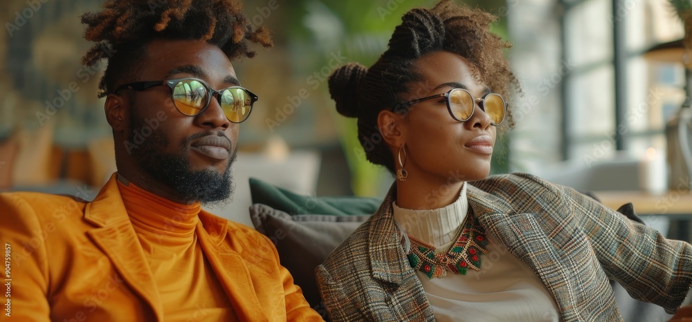 Fototapeta premium Multiethnic Diverse Office Conference Room Meeting: Team of Two Creative Entrepreneurs Talk, Discuss Growth Strategy. Stylish Young Businesspeople work on Investment and Marketing, Generative AI 