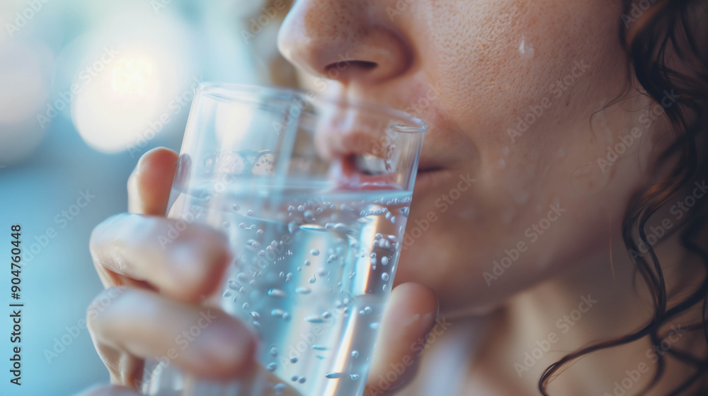 Close-Up of Woman Drinking Water from Glass Close-Up of Woman Drinking Water from Glass