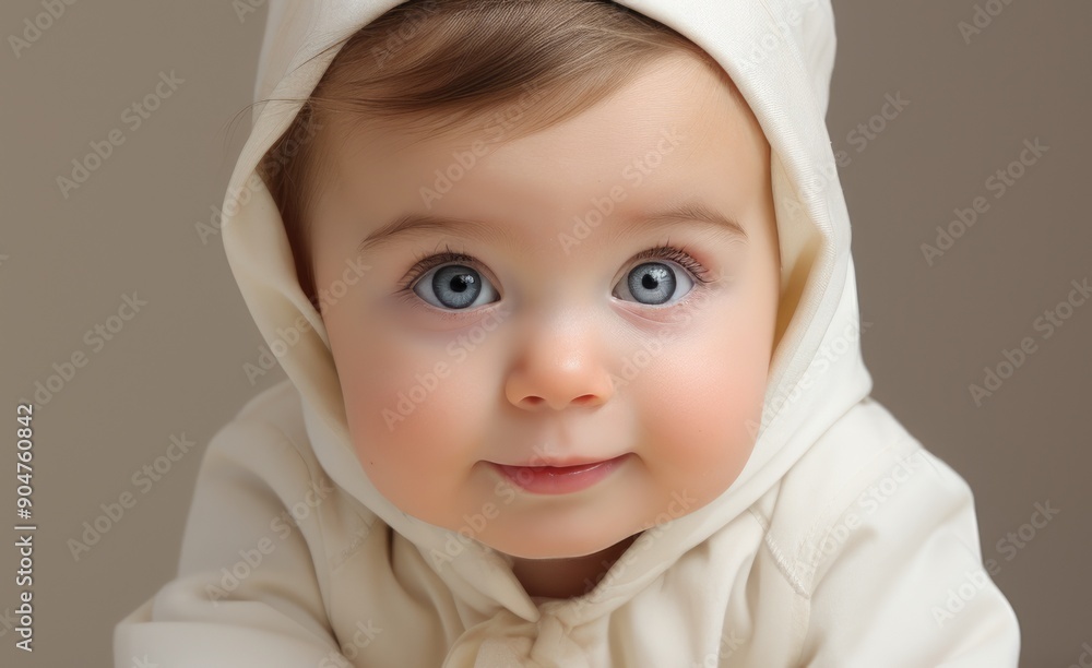 Adorable Baby with Blue Eyes in White Hoodie Gazing Curiously Adorable Baby with Blue Eyes in White Hoodie Gazing Curiously