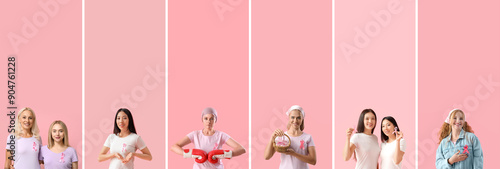 Set of many women with ribb...