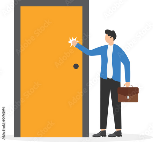 a man in a business suit is knocking at the door, an isometric image

