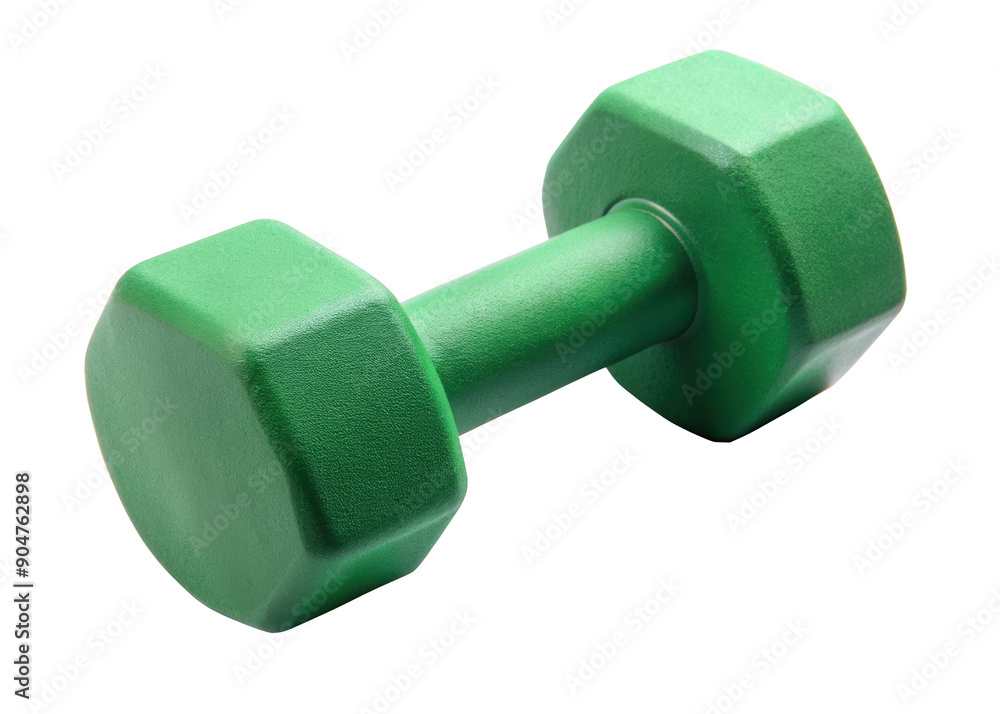 A green dumbbell designed for strength training. Perfect for home and gym use. Isolated on transparent background, png. A green dumbbell designed for strength training. Perfect for home and gym use. Isolated on transparent background, png.