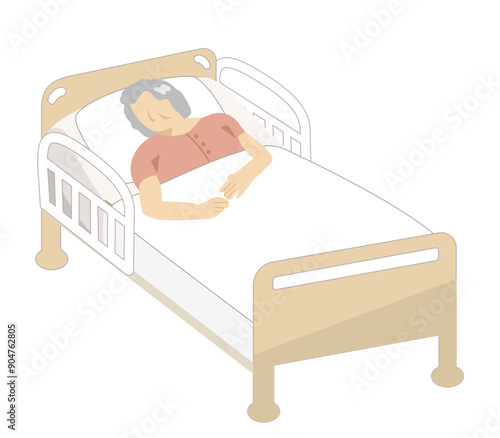 歩くことができない、ベッドに寝たきりの高齢者女性