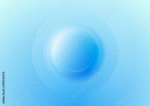 Bright blue blurred 3d circle and radial lines abstract minimal geometric background. Vector tech design