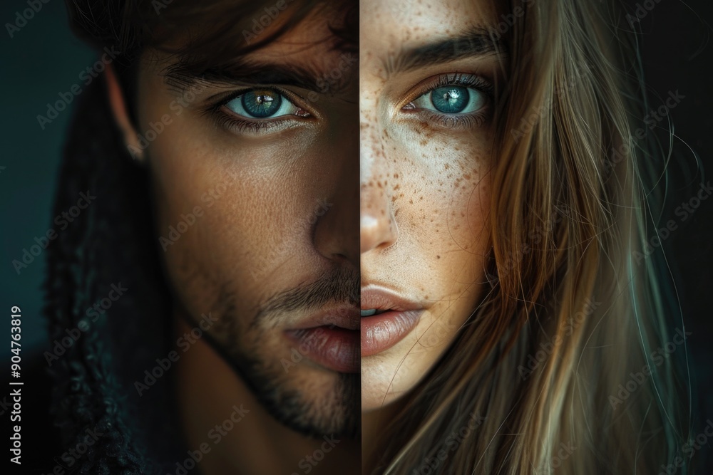 © Boomanoid - Close up portrait of a man and woman with blue eyes