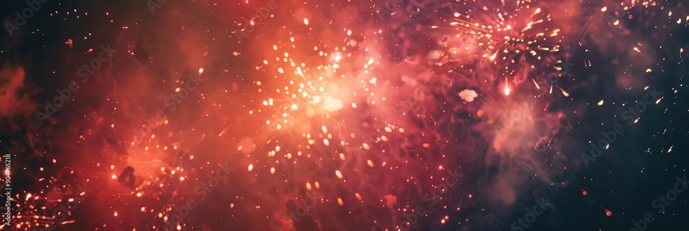 Obraz premium Fireworks dazzling glow and red sparks illuminating the night sky