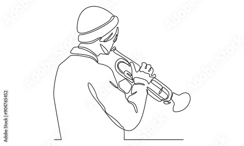 continuous line art of saxophone player vector illustration