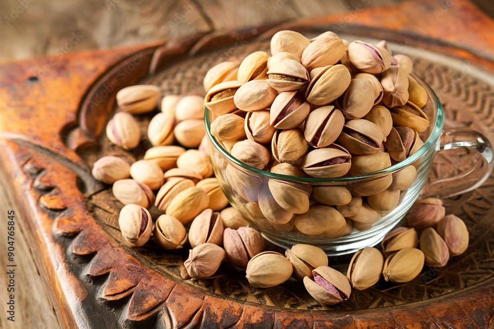 pistachios in glass cup on old wood background pistachios in glass cup on old wood background