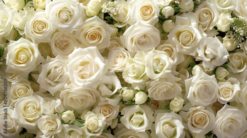 A stunning bouquet of white roses with green leaves A stunning bouquet of white roses with green leaves