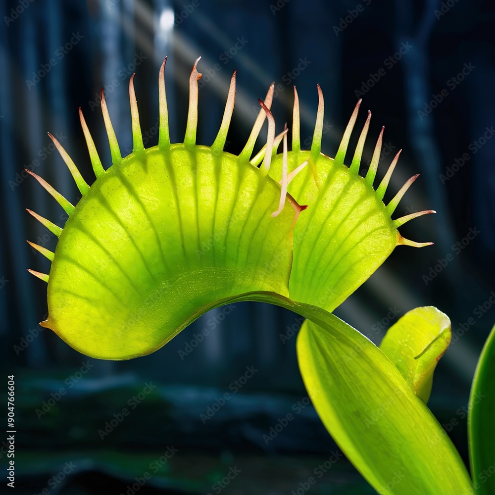 A close-up of a vibrant green carnivorous plant, possibly a Venus flytrap A close-up of a vibrant green carnivorous plant, possibly a Venus flytrap