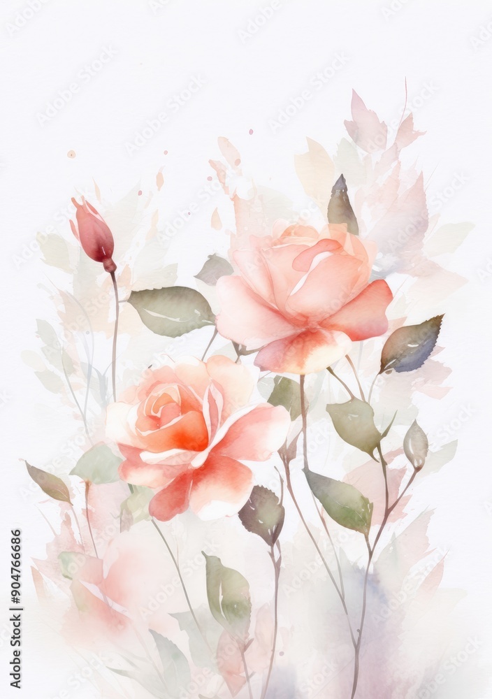 Watercolor painting of pink roses Watercolor painting of pink roses