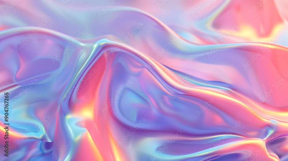 Obraz premium Abstract 3d modern pastel colored wavy violet-blue iridescent holographic gradient background,generative ai