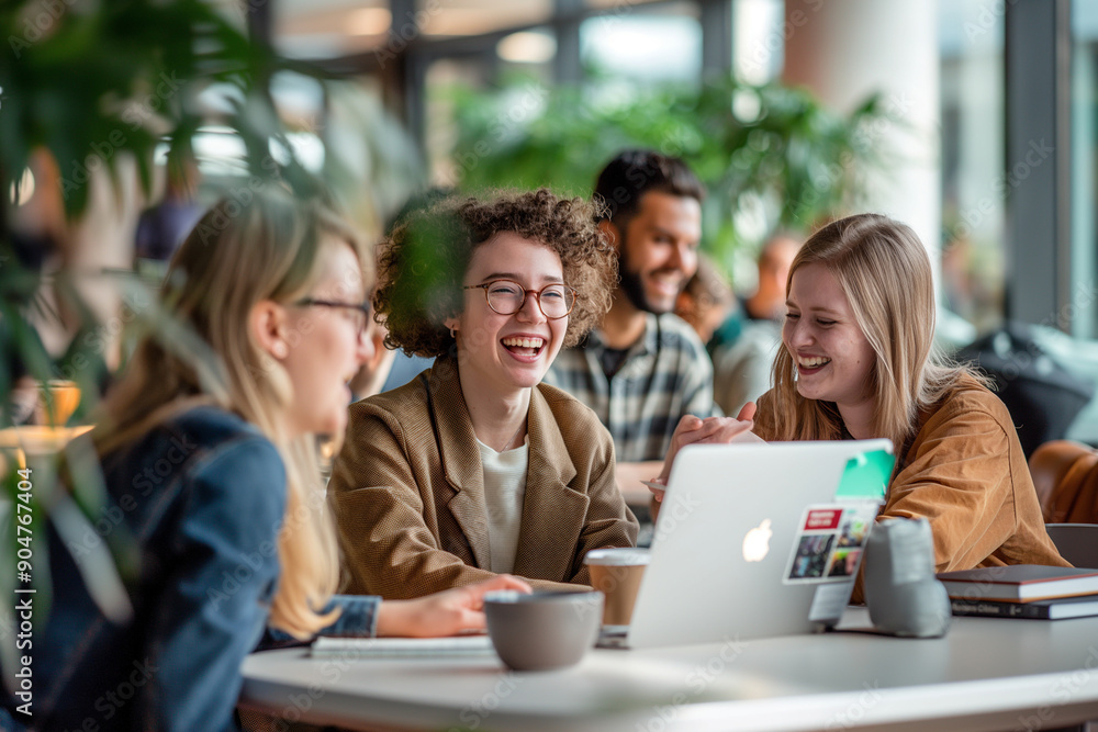 Group of Young Adults Collaborating and Laughing in a Modern Office Group of Young Adults Collaborating and Laughing in a Modern Office